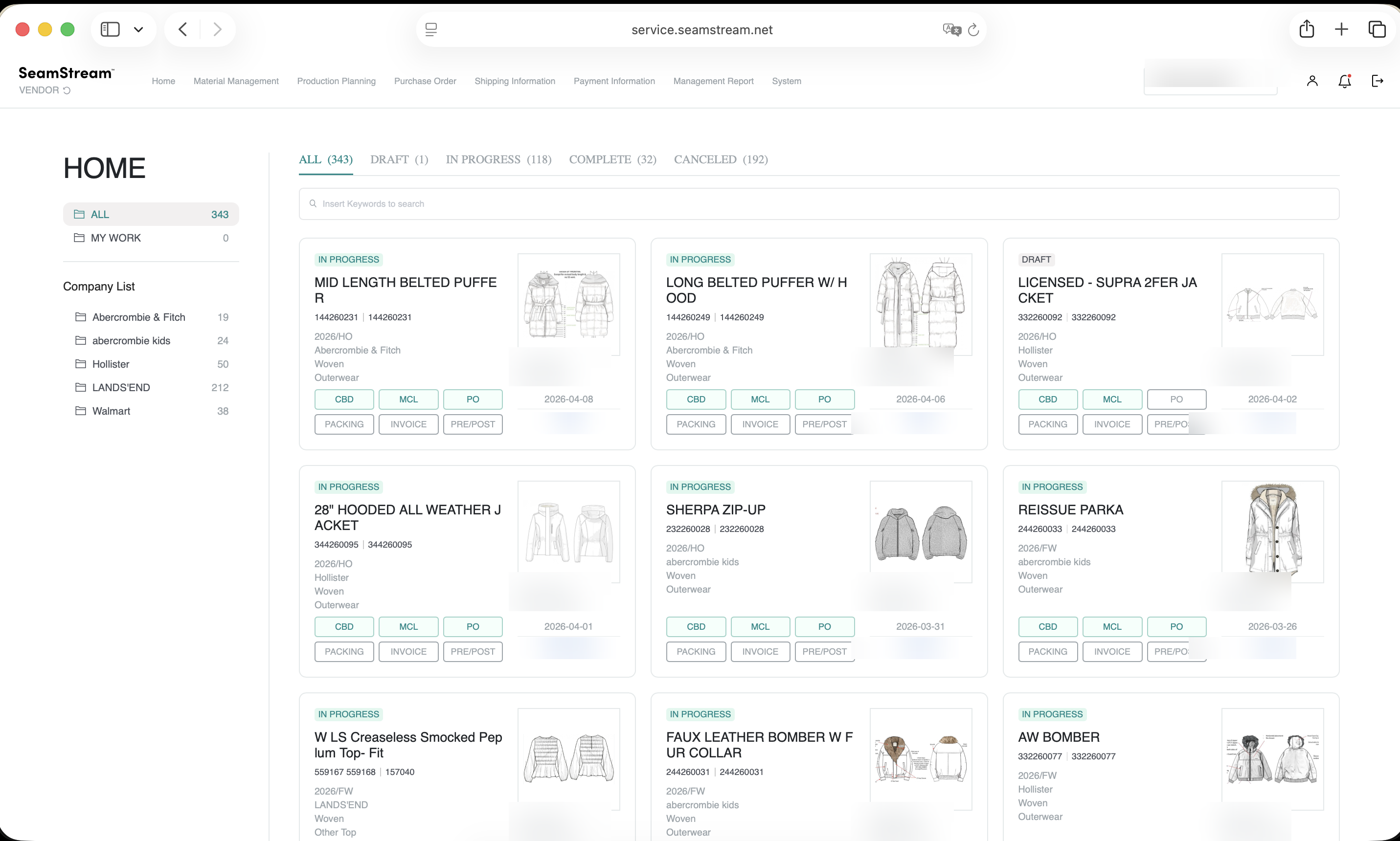 SeamStream platform dashboard